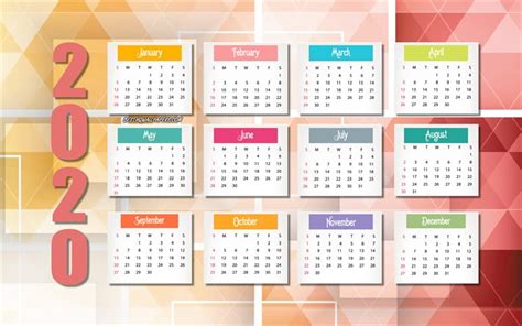 Descargar Fondos De Pantalla 2020 Calendario Naranja Abstracto De Fondo Todos Los Meses El Año
