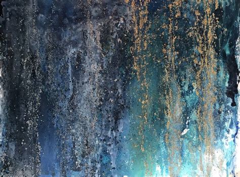 Waterfall Blue Turquoise Gold Abstract Oil Painting Painting By