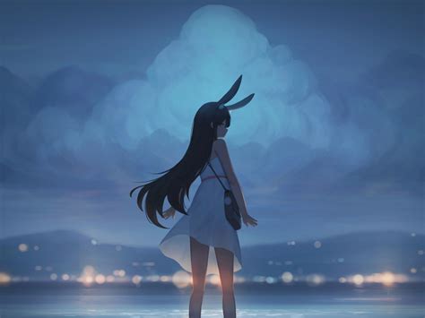Download Bunny Ears Anime Girl White Dress 1600x1200 Wallpaper