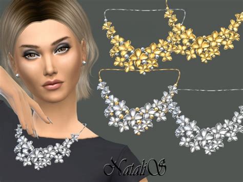 The Sims Resource Massive Metal Flower Necklace Recolor By Natalis
