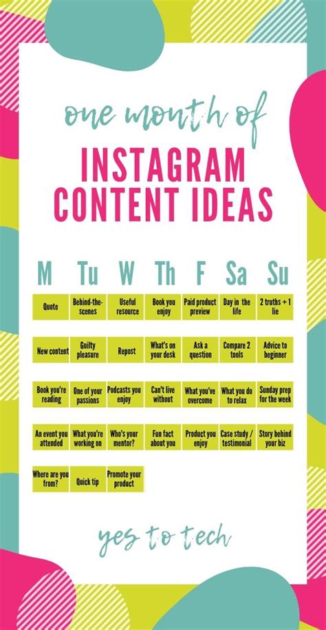 Instagram Content Calendar 30 Days Of Instagram Content Ideas