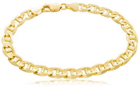 Solid Gold 14k Mariner Link Chain Bracelet 14k Yellow Gold 7mm Wide