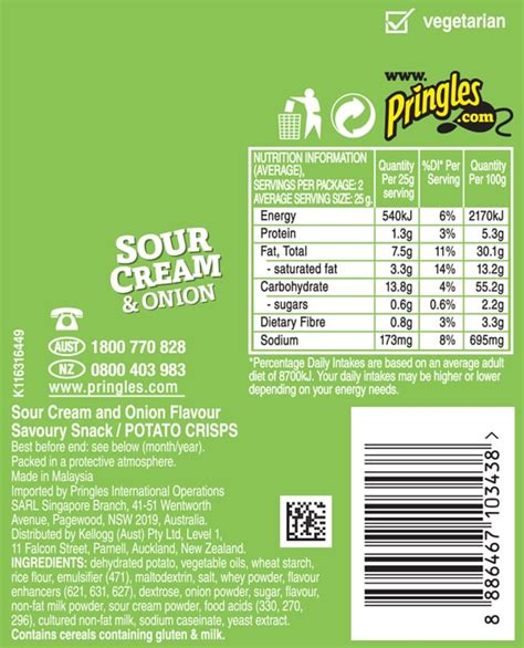 Pringles Sour Cream And Onion Nutrition Information Nutrition Ftempo