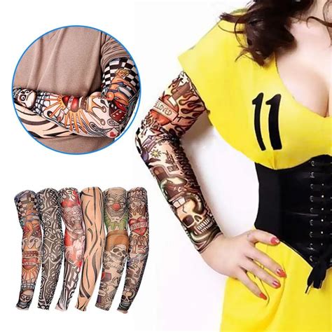Nylon Elastic Fake Temporary Tattoo Sleeve Designs Body Arm Stockings Tatoo For Cool Men Women