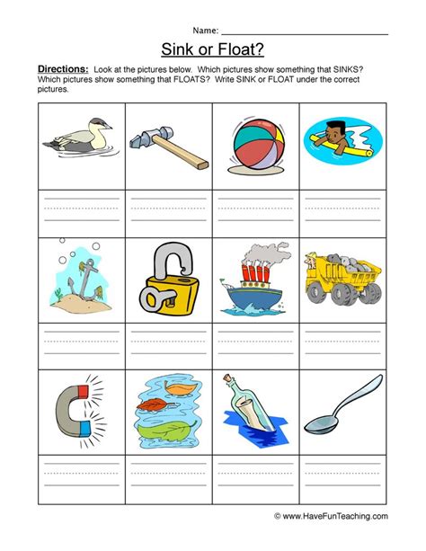 Sink Float Identify Worksheet Have Fun Teaching Sink Or Float Have