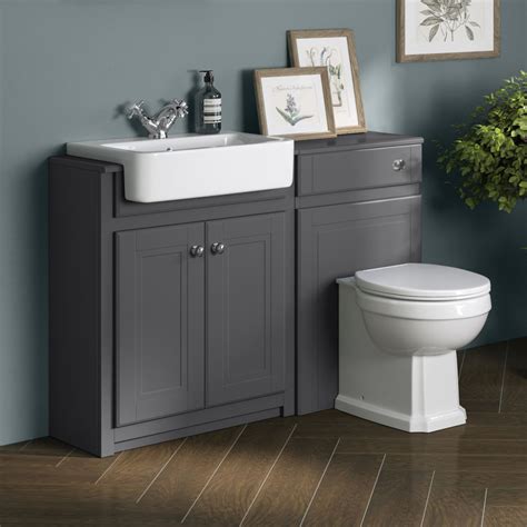 Grey Combined Toilet And Sink Vanity Unit Traditional Unit