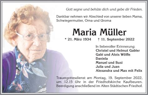 Traueranzeigen von Maria Müller Allgäuer Zeitung