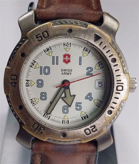 vintage swiss army brand mens watch wr166ft w brown bariloche leather strap swiss army used
