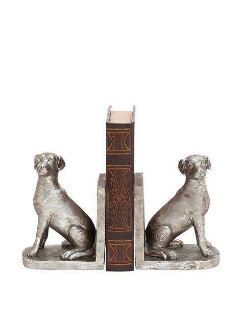 Deco 79 Polystone Dog Bookend Pair 6 By 8 Inch Pewter Silver Home