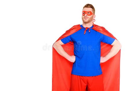 Handsome Man In Superhero Costume Standing With Hands On Waist And