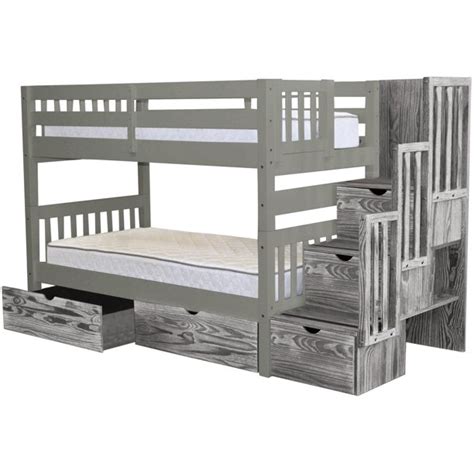 Bedz King Stairway Bunk Beds Twin Over Twin With A Rustic Stairway And