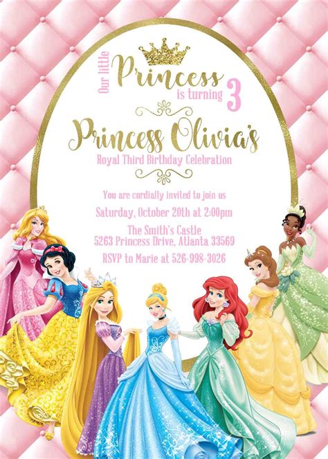 Princess Invitation With Matching Envelope Any Occasion Disney