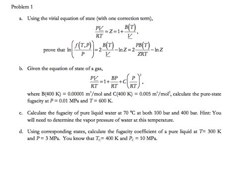 Problem 1 A Using The Virial Equation Of State With