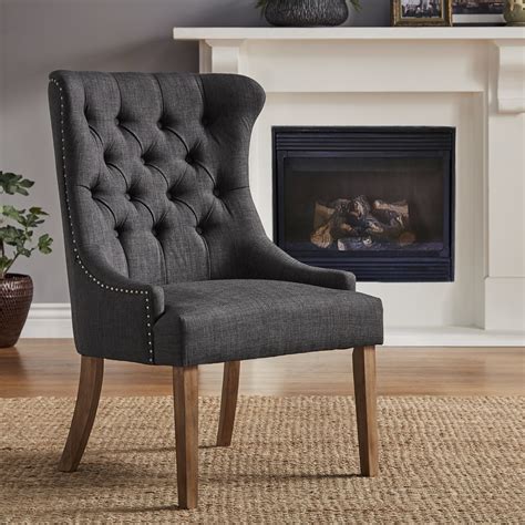 Upholstered Button Tufted Wingback Chair Dark Grey Linen By Inspire Q