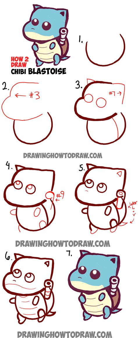 How To Draw Cute Baby Chibi Blastoise From Pokemon Easy Drawing