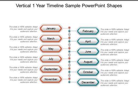Vertical 1 Year Timeline Sample Powerpoint Shapes Template