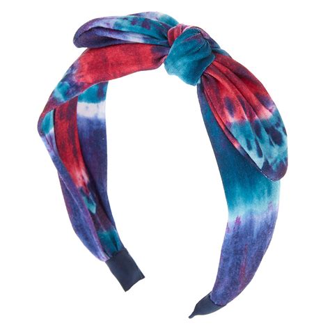 Dark Tie Dye Knotted Bow Headband Navy Claires Us