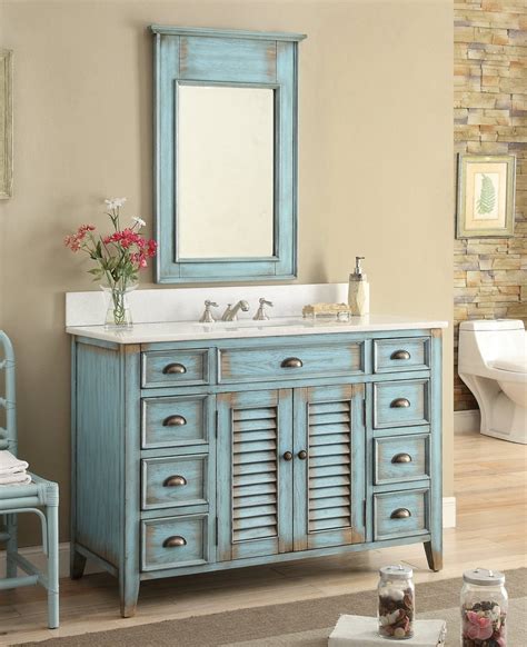 A perfect alternative to a pedestal sinks. 46" Benton Collection Distressed blue Abbeville Bathroom ...