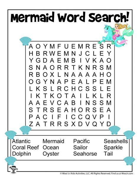 Mermaid And Oceans Word Search For Kids Woo Jr Kids Activities