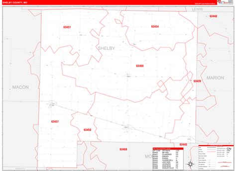 Shelby County Mo Zip Code Wall Map Red Line Style By Marketmaps Mapsales