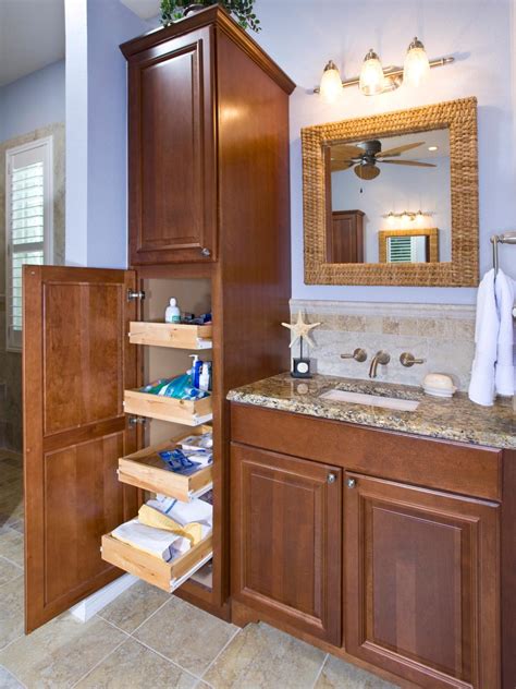 Even if you require a lot of storage space in your bathroom, a cabinet doesn't have to be bulky or oversized. 18 Savvy Bathroom Vanity Storage Ideas | HGTV