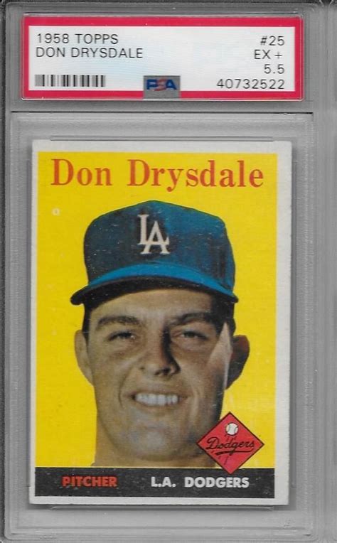 1958 topps baseball cards for sale. 1958 Topps #25 DON DRYSDALE PSA 5.5 EX + Dodgers HOF Card ...