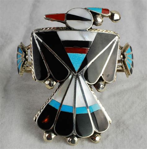 Zuni Sterling Silver Thunderbird Inlay Cuff ~ Delgay Cellicion Southwestern Style Jewelry