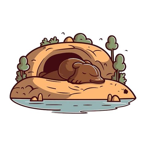 Premium Vector Vector Illustration Of A Sleeping Bear In A Cave