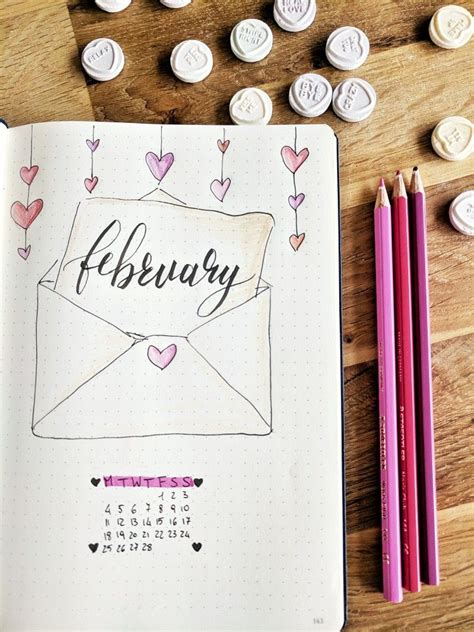 February Bullet Journal Monthly Page Valentines And Heart Love Letter