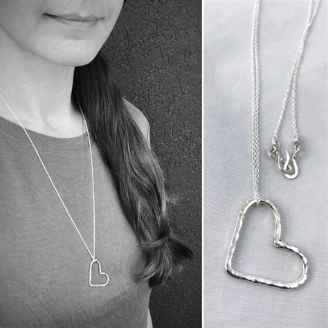Floating Heart Necklace Solid Sterling Silver Rustic Hammer Forged