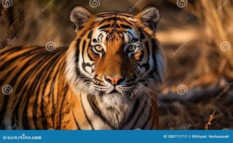 Portrait Of A Royal Bengal Tiger Alert And Staring At The Camera