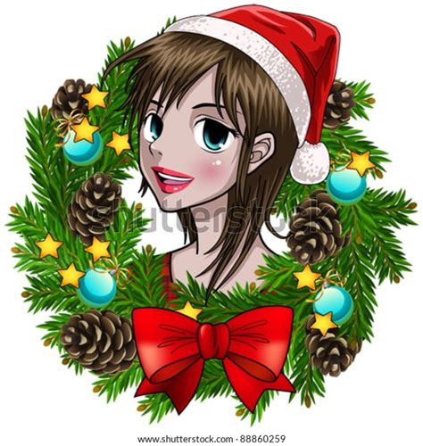 Christmas Wreath Anime Style Female Stock Vector Royalty Free