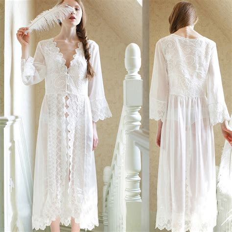 Sleepwear Sexy Long Nightwear White Lace Vintage Princess Dress