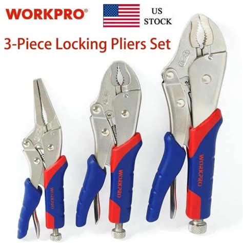 Workpro 3pc Locking Vise Pliers Set Round Grip And Long Nose Jaw 65 7