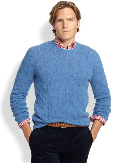 Lyst Polo Ralph Lauren Cable Knit Cashmere Sweater In Blue For Men