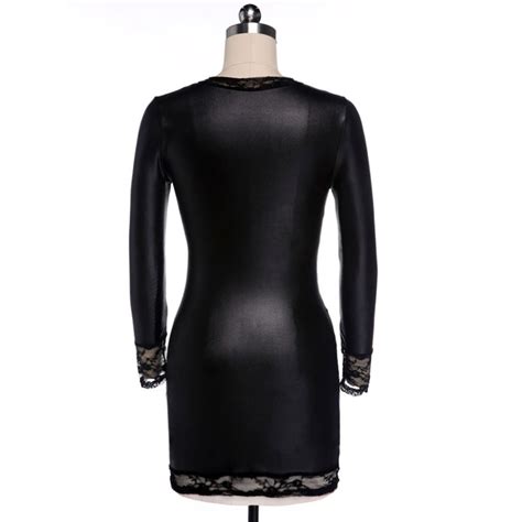 best faux leather wetlook dress latex sexy lingerie dress lace women sexy costumes porno erotic