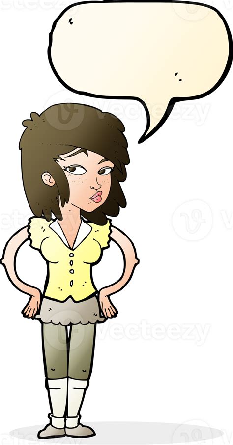 Cartoon Pretty Woman With Hands On Hips With Speech Bubble 36472600 Png