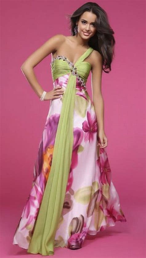 Pink And Green Dress Floral Print Prom Dress Gowns Of Elegance