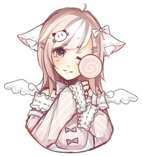 Cute Little Girl With Cat Ears And Angel Wings Kitten Drawing Anime