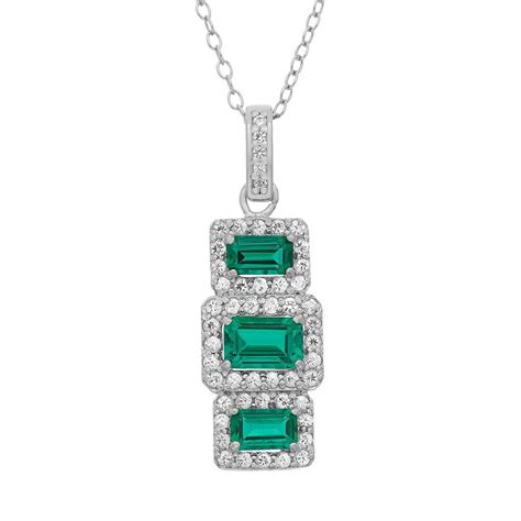 Sterling Silver Simulated Emerald And Lab Created White Sapphire Pendant