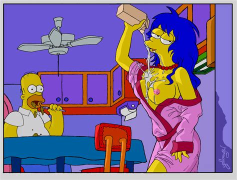 Rule 34 Breasts Clothes Color Eating Female Homer Simpson Human Indoors Male Marge Simpson