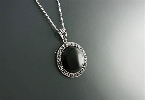 Vintage Onyx Necklace Sterling Silver Genuine Black Onyx Etsy