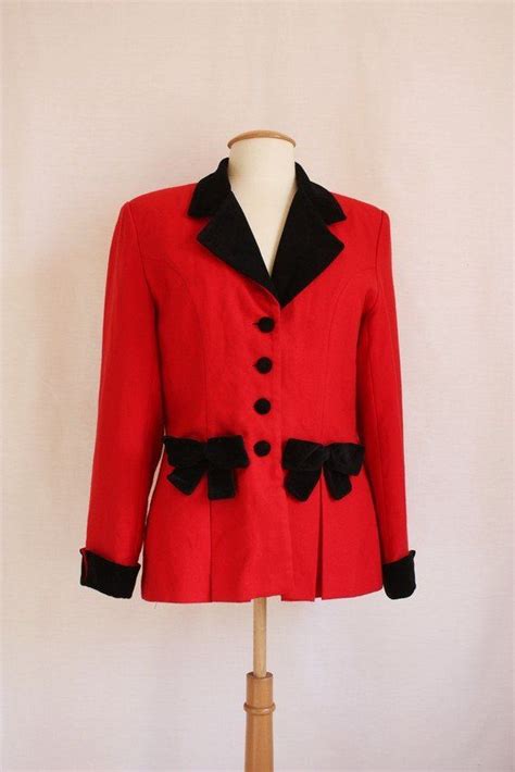 Vintage Red Jacket With Knots And 38 40 Black Velvet Collar Etsy