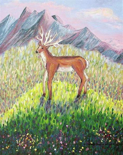 Deer In Field Painting By Suzanne Marie Leclair