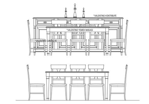 The Cad Drawing Showing The Dining Table Block With Chairs Elevation