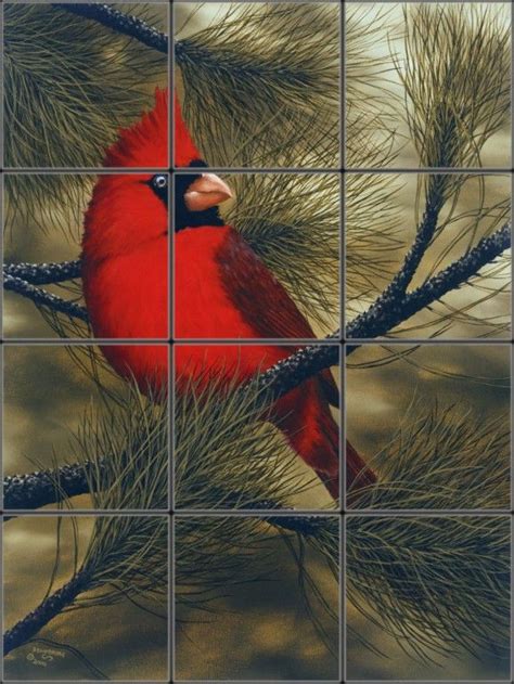 Northern Cardinal Bird Tile Mural Pacifica Tile Art Studio Custom