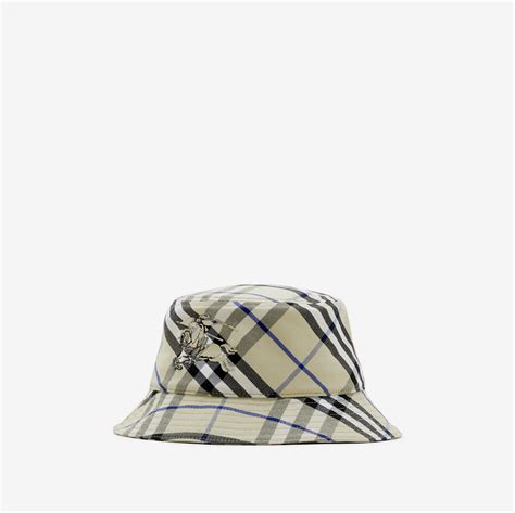 Check Cotton Blend Bucket Hat In Lichen Men Burberry® Official