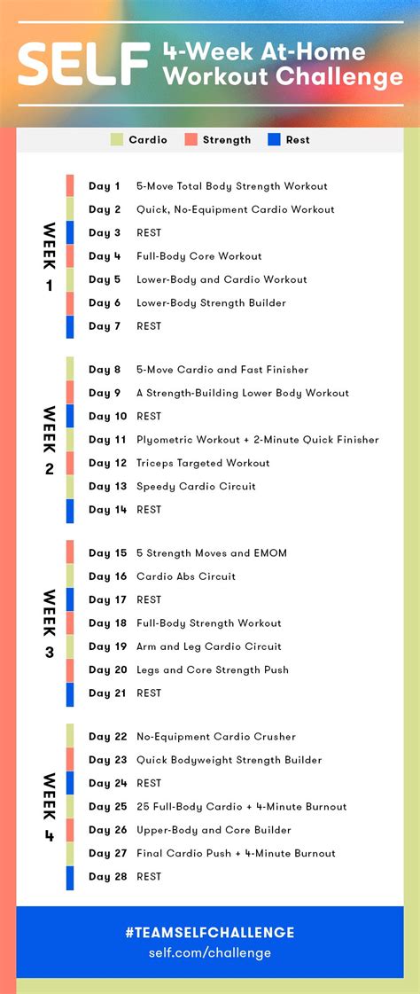 Self 4 Week At Home Workout Challenge Workout Calendar Self