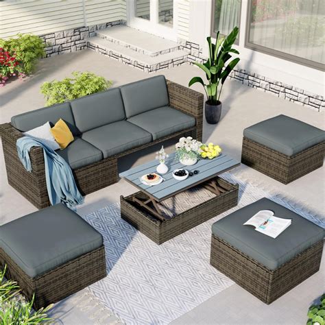 5 Pieces Patio Furniture Sectional Sets Outdoor All Weather Pe Rattan