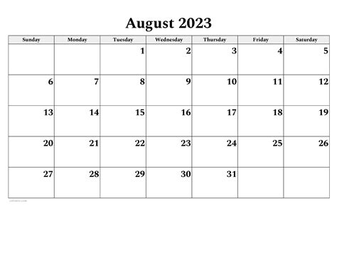 August 2023 Calendar Free Printable Pdf Xls And Png